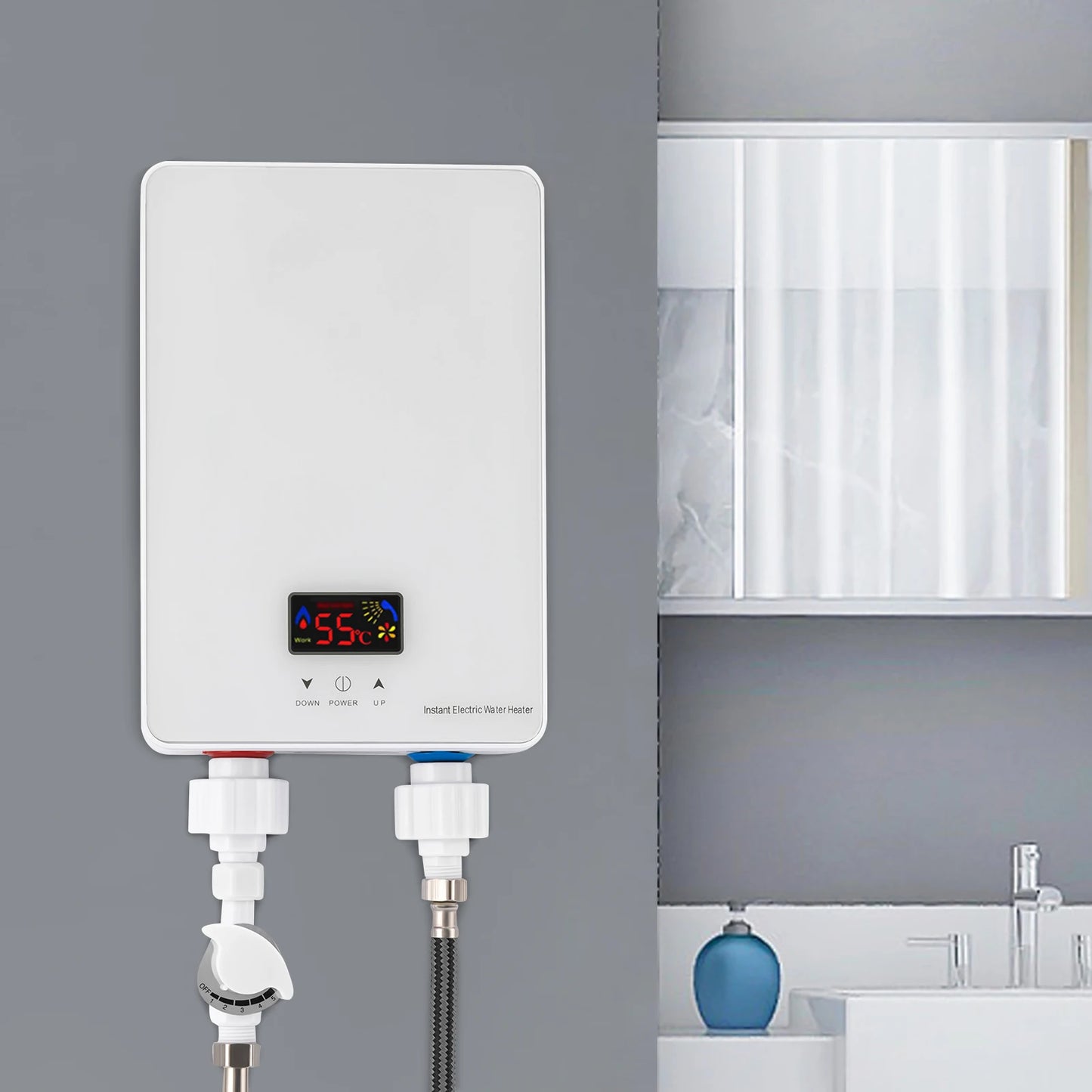 Electric Tankless Water Heater 220V 6000W Instant Water Heater with Shower Head IPX4 Water-Proof Level Water Heater for Kitchen