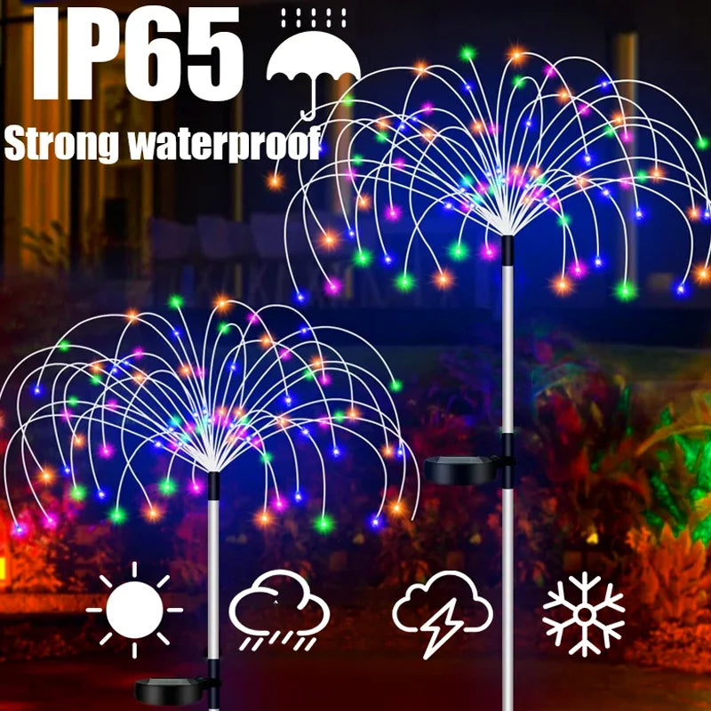 Solar Garden Lights, Firework Light Outdoor 360 LED Solar Waterproof Decorative Starburst Lights Landscape Lamp 18 Hours
