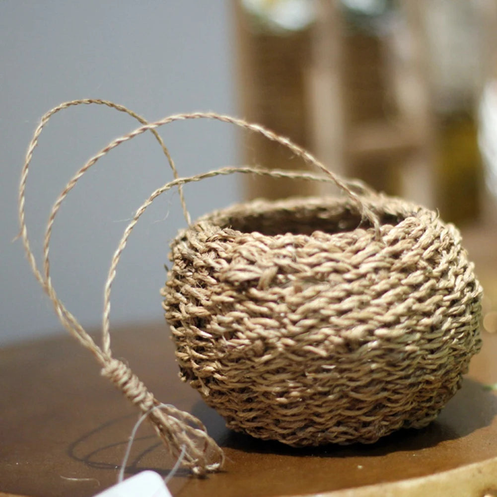 Mini Hand-Woven Hemp Rope Basket Can Be Inserted Fleshy Flowers Thin Hemp Rope Hanging Basket Can Be Decorated Household Items
