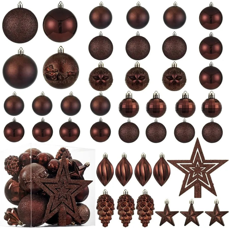 43pcs Shatterproof Christmas Ball Ornaments with Loop for Xmas Holiday Party Wreath Home Decoration Coffee Brown Durable and El