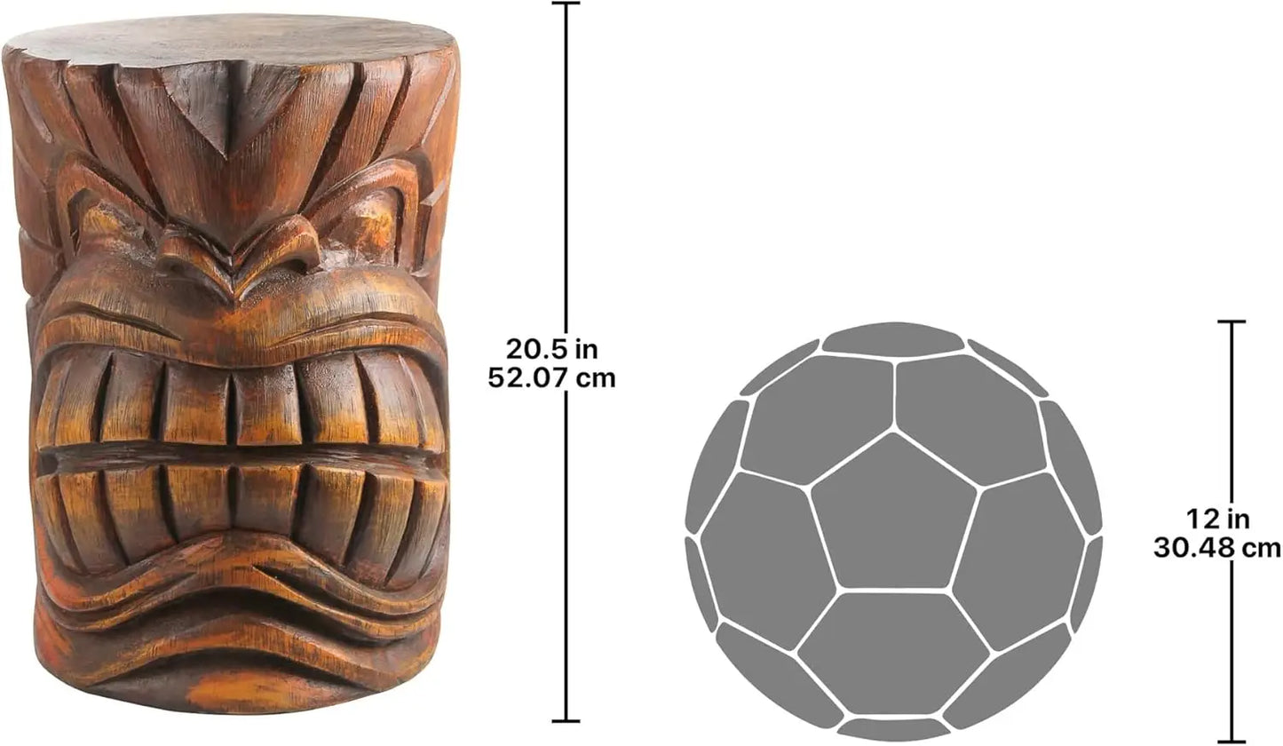Design Toscano Grand Tiki Face Kanaloa Teeth Indoor/Outdoor Side Table Statue, Patio, Bar, Den, 20 inch tall, Cast Stone Resin,