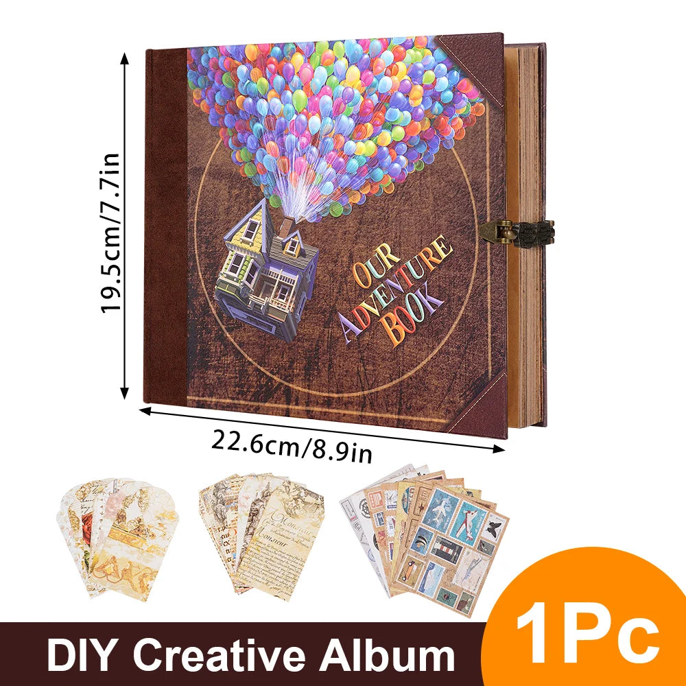 22*19.5cm 146 Page Retro Kraft Album for Anniversary Wedding Memory Mother's Day Gift DIY Handmade Scrapbook  Balloon/text style