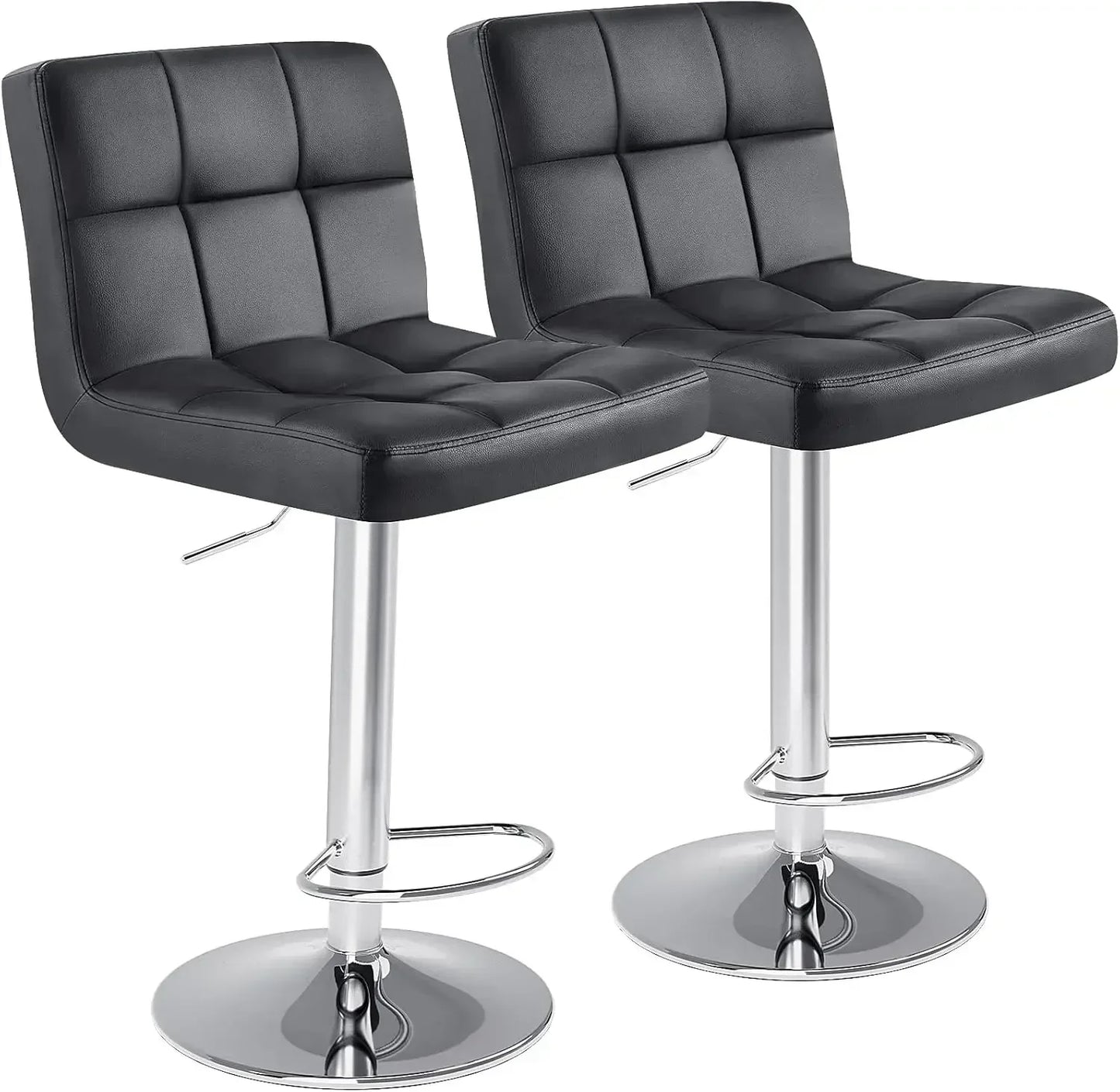 XMSJ.Bar Stools Set of 2, Armless Adjustable Swivel Barstools, PU Leather Hydraulic Kitchen Counter Height Bar Stools, Black