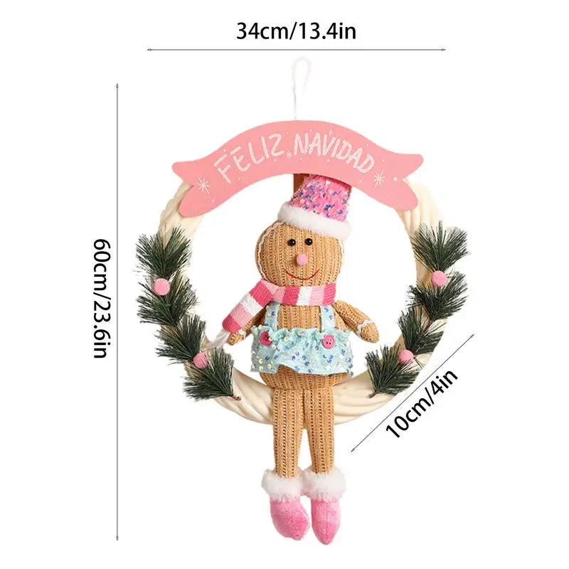 Christmas Gingerbread Man Doll Wreath Lighted Christmas Hangable Ornaments Gingerbread Welcome Garlands for Decorative Door
