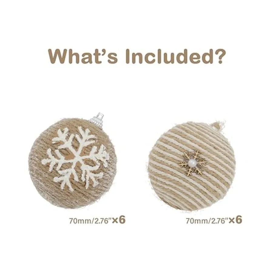 XmasExp Farmhouse Christmas Ball Ornaments Set Rustic Shatterproof Christmas Tree Decorations 12 Counts 70mm 2.76 for Holiday H