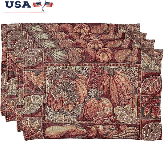 Fall Harvest Thanksgiving Decorative Placemats Set of 4 Cotton Polyester Tapestry Table Mats Autumn Events 13x19 Inch