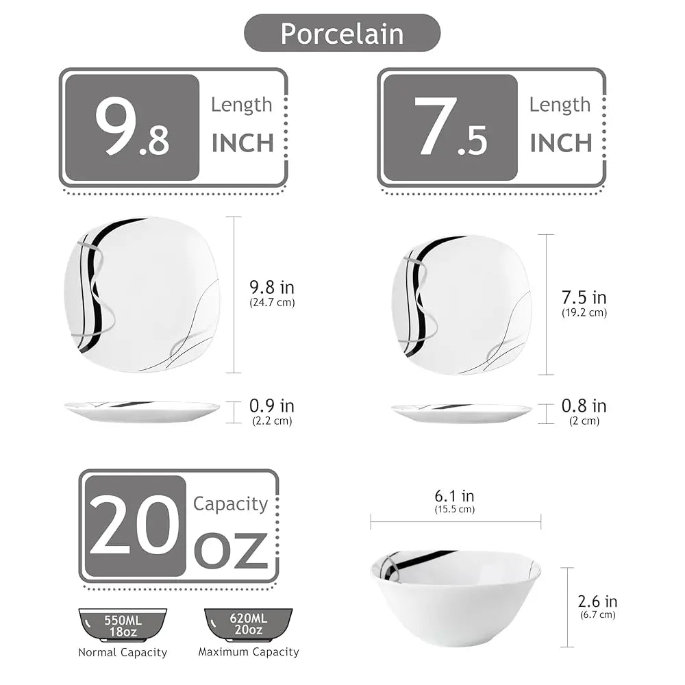 Porcelain Dinnerware Set, 12 Pcs Luding Dinner Plates, Dessert Plates And Cereal Bowls, Series Fiona