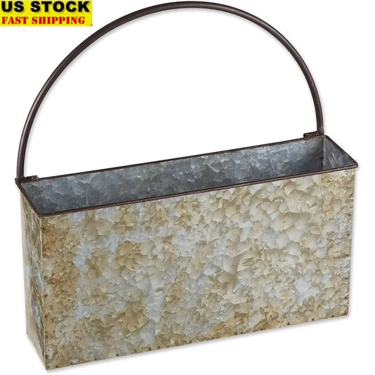 Galvanized Wall Hanging Planter Rectangle Durable Iron Holder Garden Patio Sunroom Rustic Farmhouse Home Decor