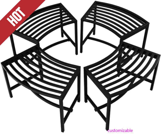 Outdoor Metal Curved Bench, Weatherproof Fire Pit Bench Set of 4, Heavy Duty Steel Backless Benches, Metal Outside Seating