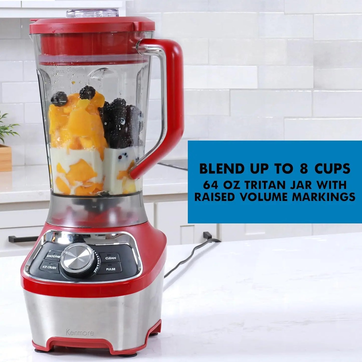 Kenmore Countertop Blender - Electric Mixer, Frozen Smoothie, Shakes, Milkshake, Puree Maker, Licuadora Grinder Kitchen Applianc