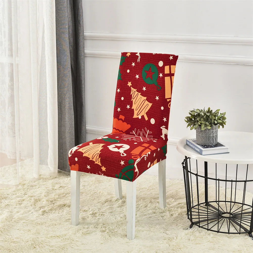 Christmas Dining Room Chair Covers Washable Stretch Chair Slipcovers Reusable Seat Protector for Holiday Party Decor