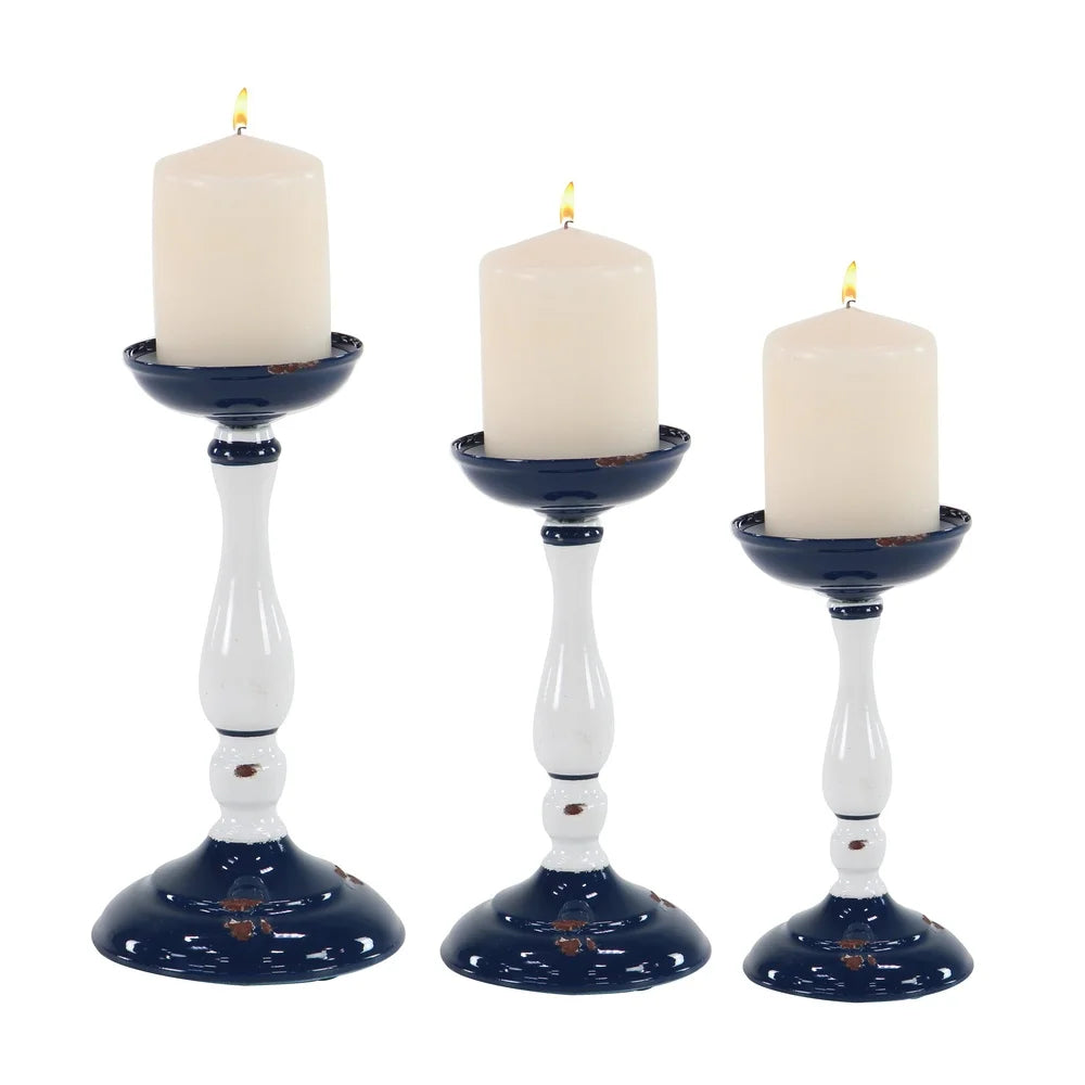 Rustic Metal Candle Holder Set of 3 Decorative Accent Votive Candles Unique Asymmetrical Design Textured Finish Home Decor