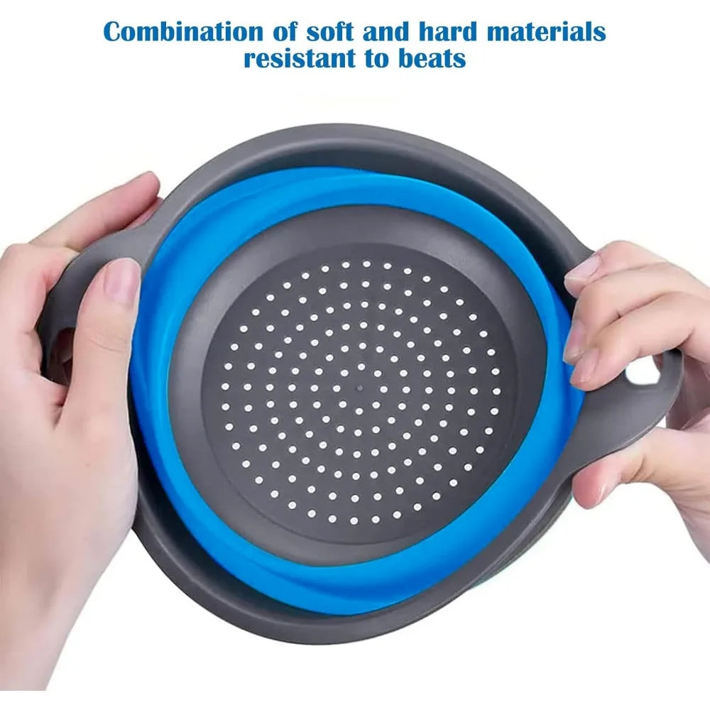 Collapsible Colander, Set of 2 PCS Collapsible Strainer, Space-Saving Kitchen, Food-Grade Silicone Folding Strainer Colander wit