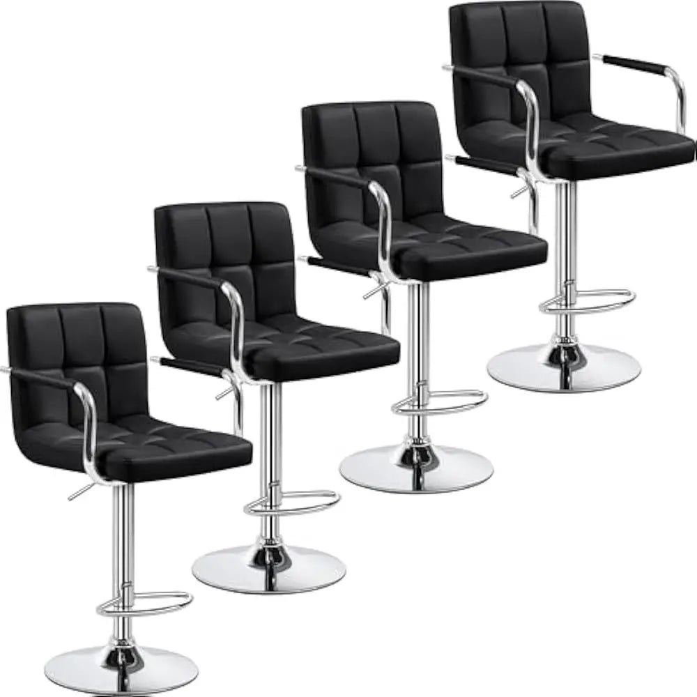 Bar Stools Set of 2, PU Leather Adjustable Swivel Barstools, Hydraulic Kitchen Counter Height Bar Chairs w/Armrest and Back