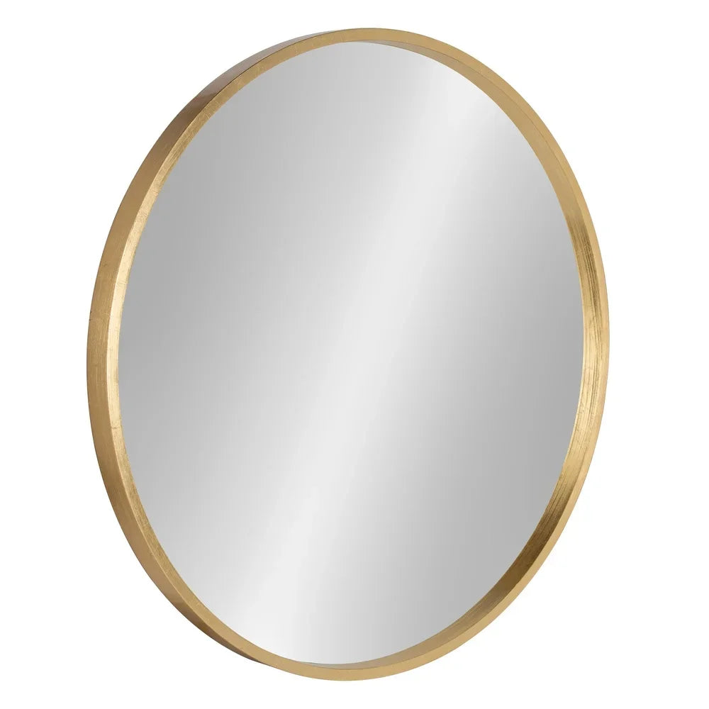 Round Wood Wall Mirror Modern Glam Accent Reflective Decorative Hanging Mirror Living Room Bedroom Bathroom Decor 25.6 inch