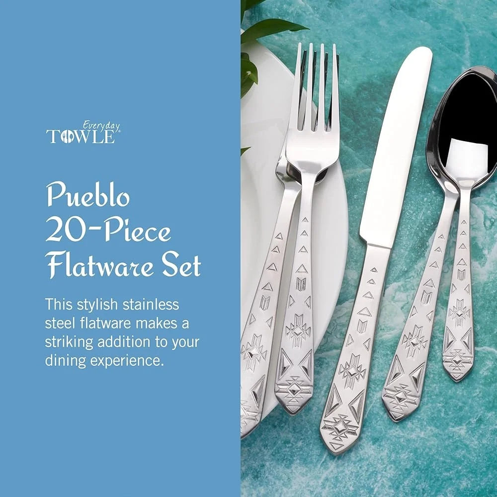 20-Piece Stainless Steel Flatware Set Service 4 Dishwasher Safe Corrosion Resistant Dining Table Utensils with Satin Finish