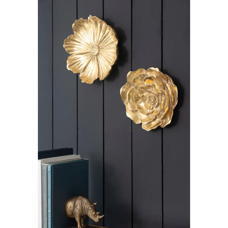 S/2 Gold Rose Hanging Wall Accents