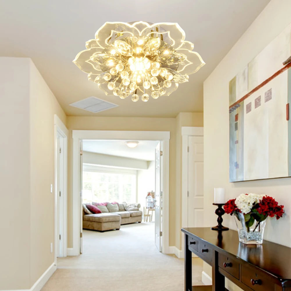 Crystal Chandeliers Lighting Fixtures Modern Flower Shape 9W LED Crystal Ceiling Lamp for Interior Hallway Living Room