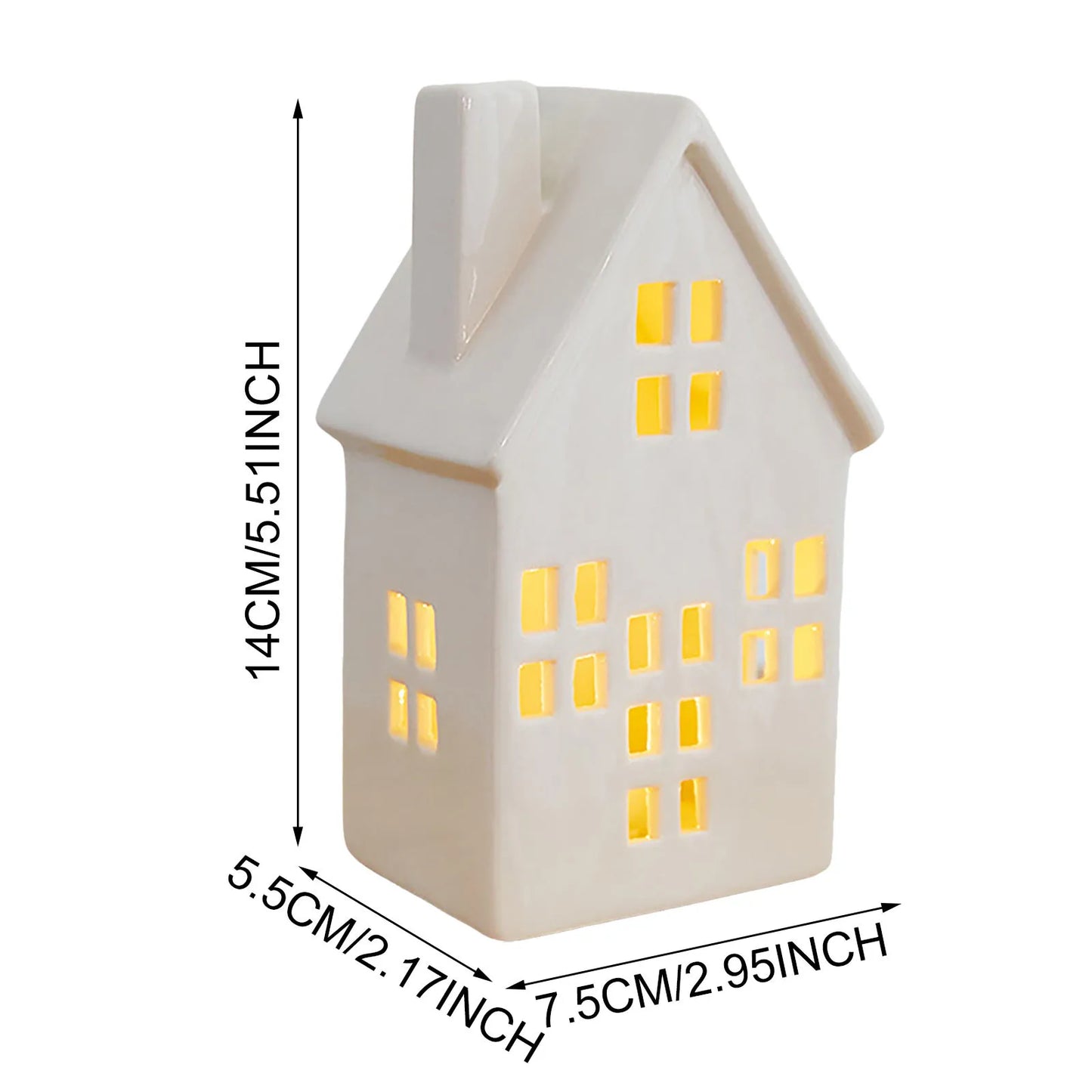 White Christmas Glitter Village Porcelain Ceramic Figurines， For Holiday Mantle Tabletop Decor Festive Kindergarten Ornament