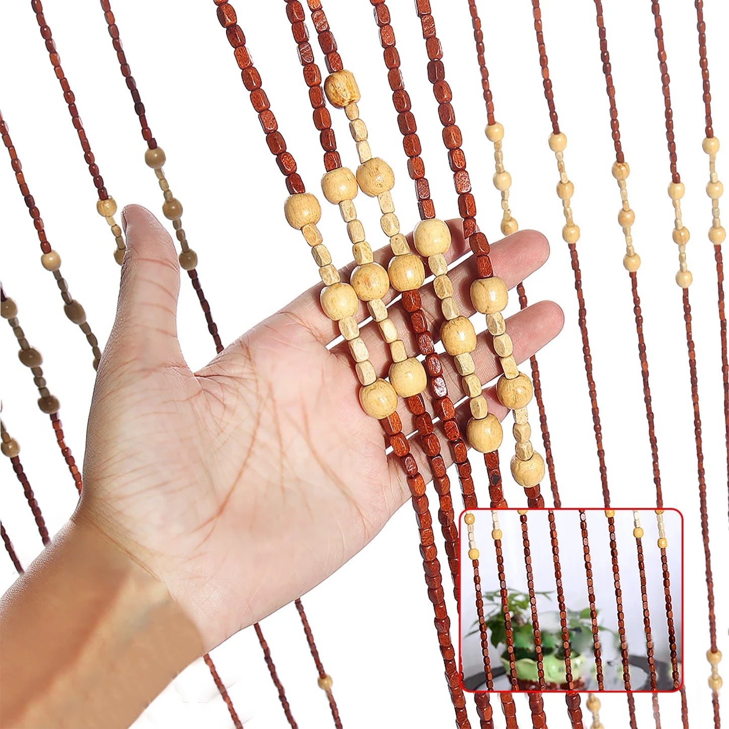 Wood Beaded Curtain 27 Line Wave Dense Fringe Beaded Door Curtain Handmade Room Divider Screen Hanging Blind Drap