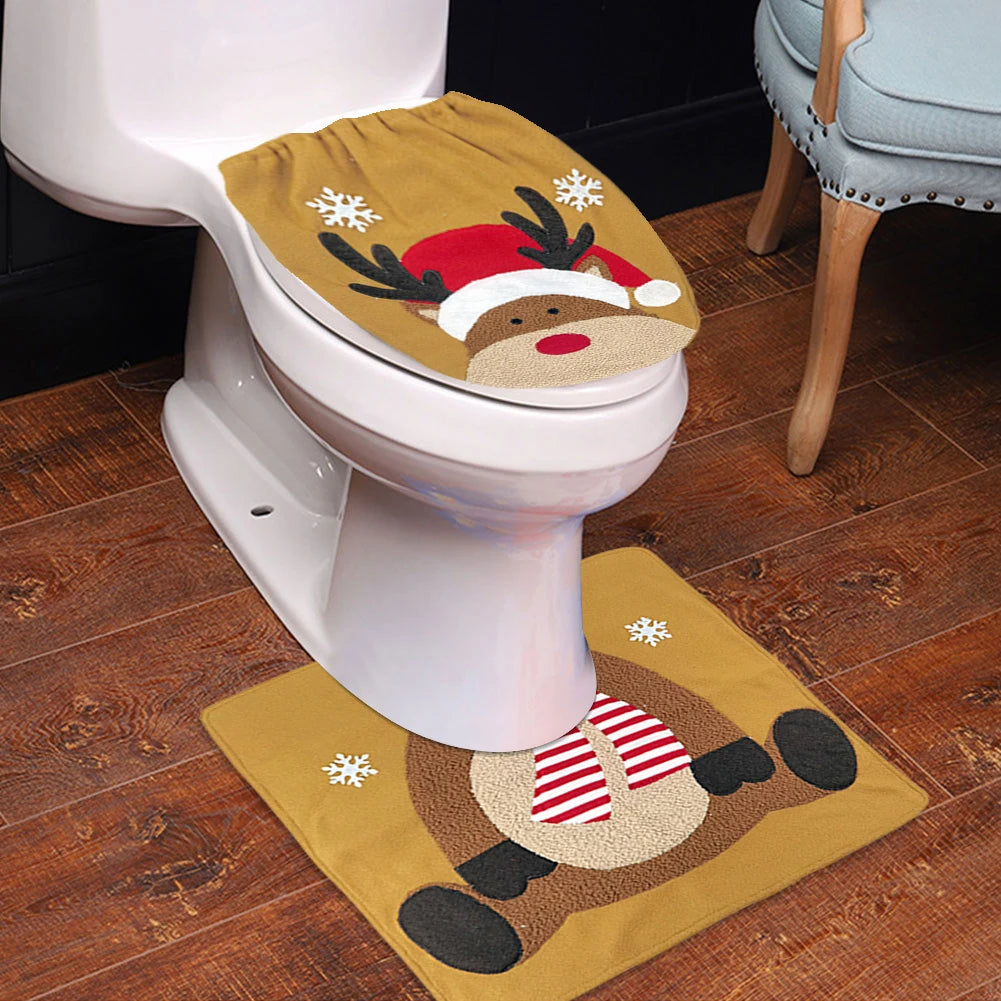 Christmas Toilet Cover Set Deer Toilet Cover Soft Snowman Toilet Cover Christmas Bathroom Decor Toilet Seat Cover and Rug Set