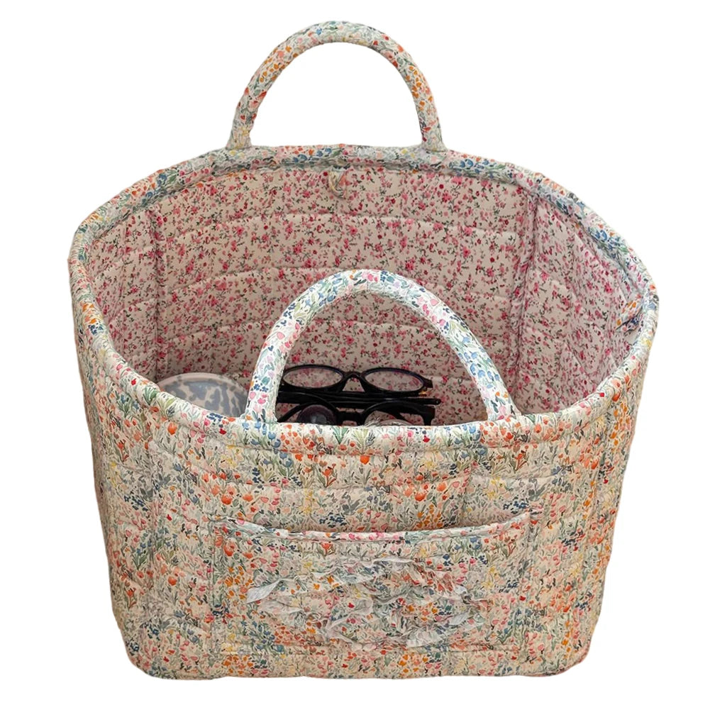 Fabric Pastoral Debris Organizing Bag with Easy Carry Handles Laundry Storage Bin for Shelves Closet Laundry Home Office Decor