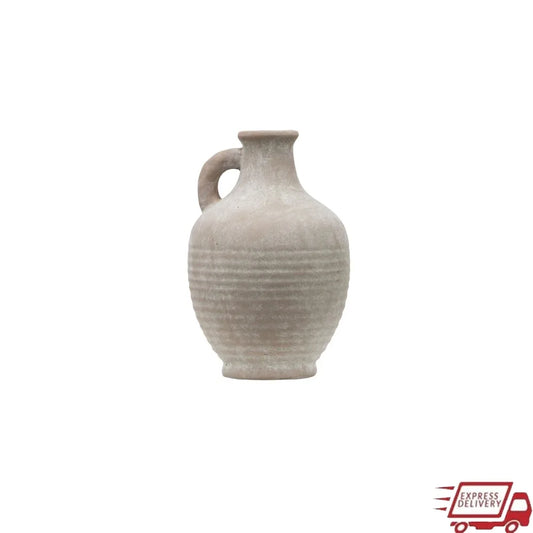 Indoor Ceramic Jug Floral Display Decorative Home Accent 7 Inch Textured Handled Vase Kitchen Table Centerpiece