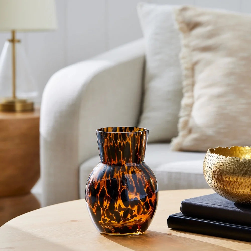 Unique Tortoise Patterned Glass Vase Decorative Home Accent Ideal Floral Arrangements Stylish Table Display Gift Option