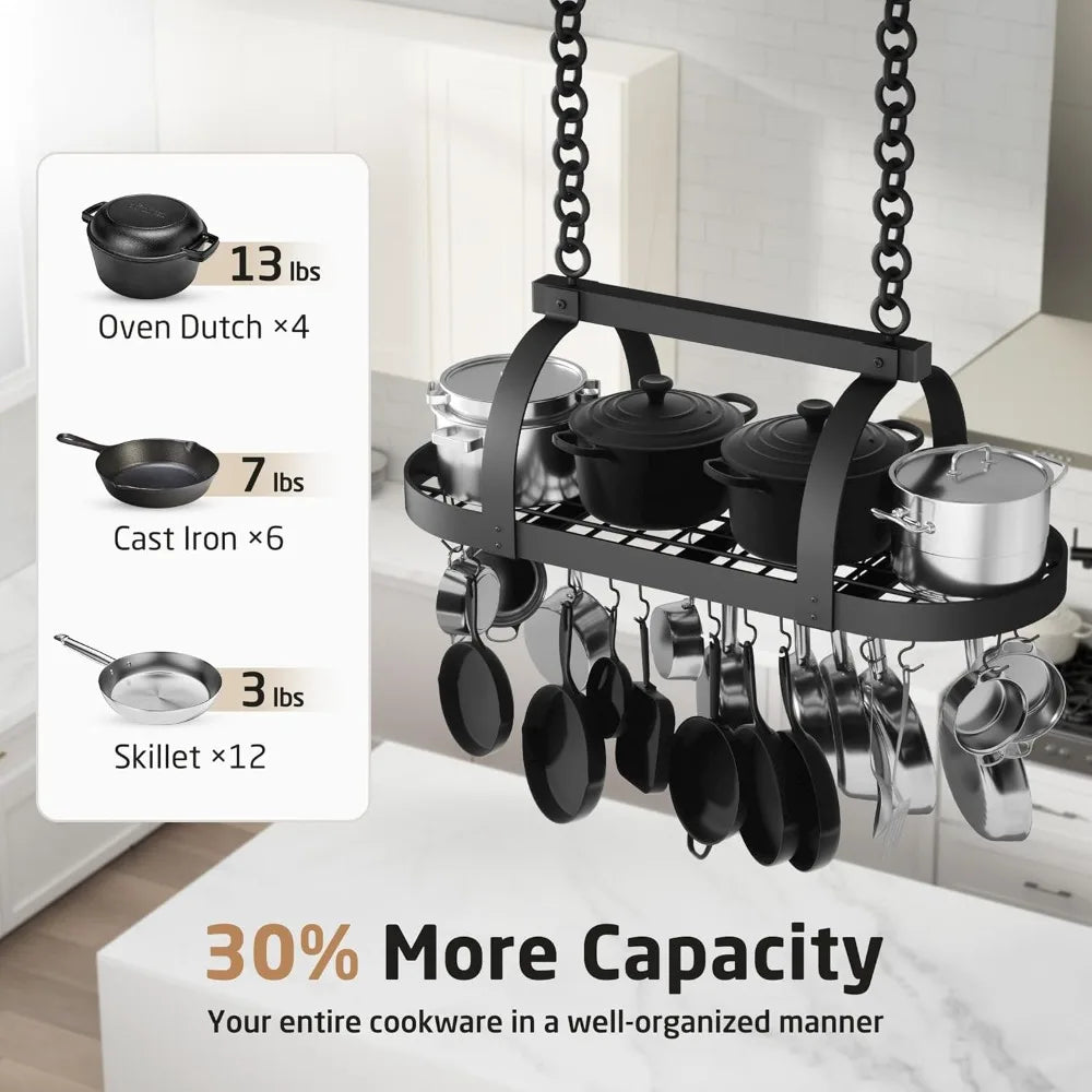 Hot Sale - 48 Inch Large Hanging Pot Rack, Heavy Duty Oval Pot and Pan Hanging Rack Ceiling Mount, Pot Pan Hangers for