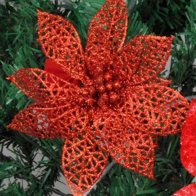 10Pc 6''(10cm) Glitter Hollow Artificial Flower for Children Birthday Party Decoration New Year Christmas Decor for Home Orchid