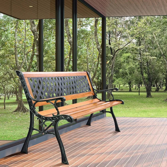 S AFSTAR Garden Bench, 2-3 Person Park Bench with Diamond Weaving Backrest, Pine Porch Bench, 470 LBS Bearing Capacity, Weather
