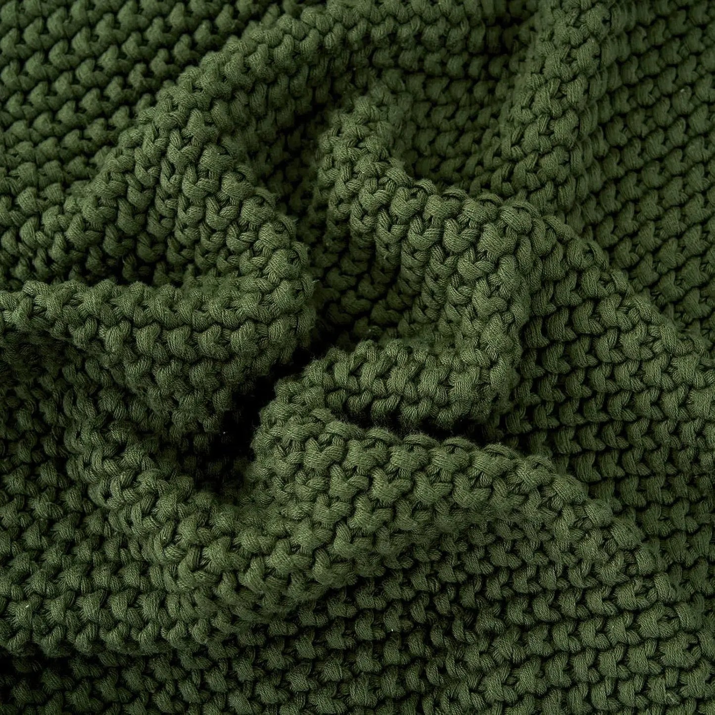 Knitted blanket lightweight olive green organic cotton sofa bed blanket, 51 inches x 63 inches, including laundry bag