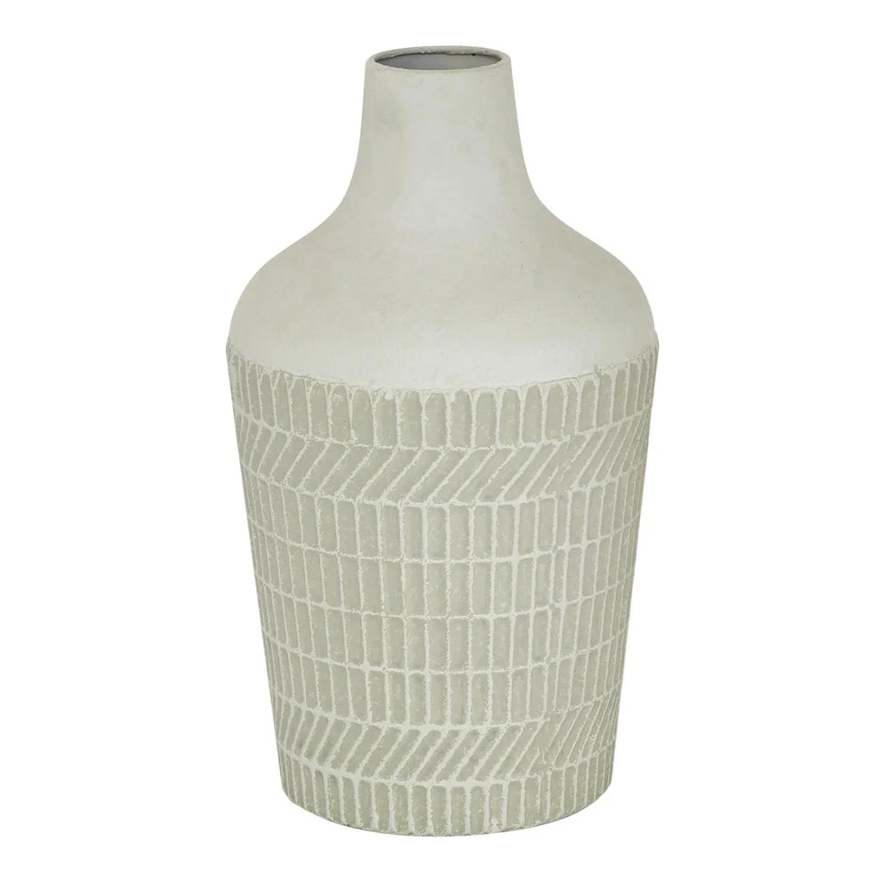 Contemporary Textured White Metal Vase Geometric Design Flower Centerpiece Indoor Decor Home Accent Ideal Living Dining Room