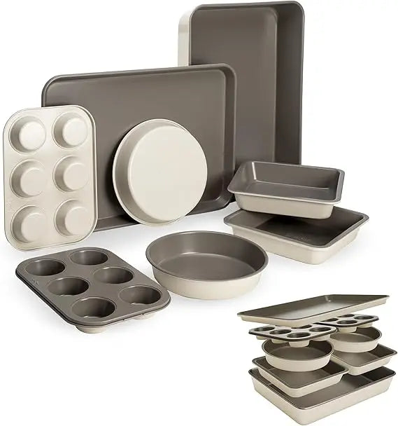 Goodful All-In-One Nonstick Bakeware Set, Stackable and Space Saving Design includes Round and Square Pans, Muffin Pans, Cookie