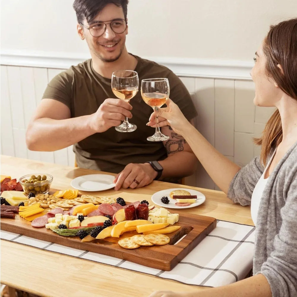 NEW-Large Acacia Serving Board with Handles, 36 x 12 Inch Rectangular Charcuterie Platter, Natural Wood Server for
