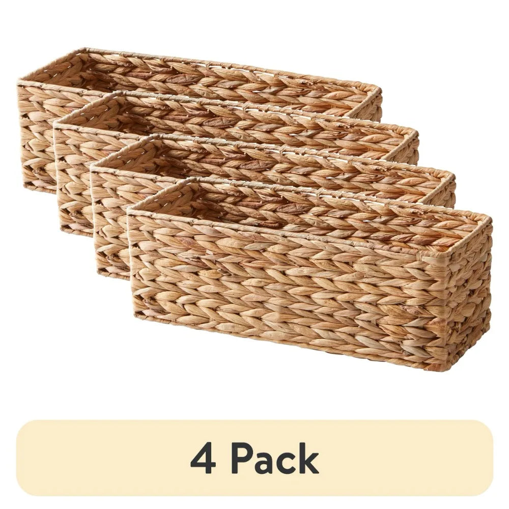 (4 Pack)Brown Hyacinth Storage Baskets, Woven Organizer Bins for Shelves, Closet, Kitchen, Bathroom, Home Decor and Organization