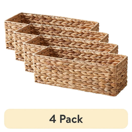 (4 Pack)Brown Hyacinth Storage Baskets, Woven Organizer Bins for Shelves, Closet, Kitchen, Bathroom, Home Decor and Organization