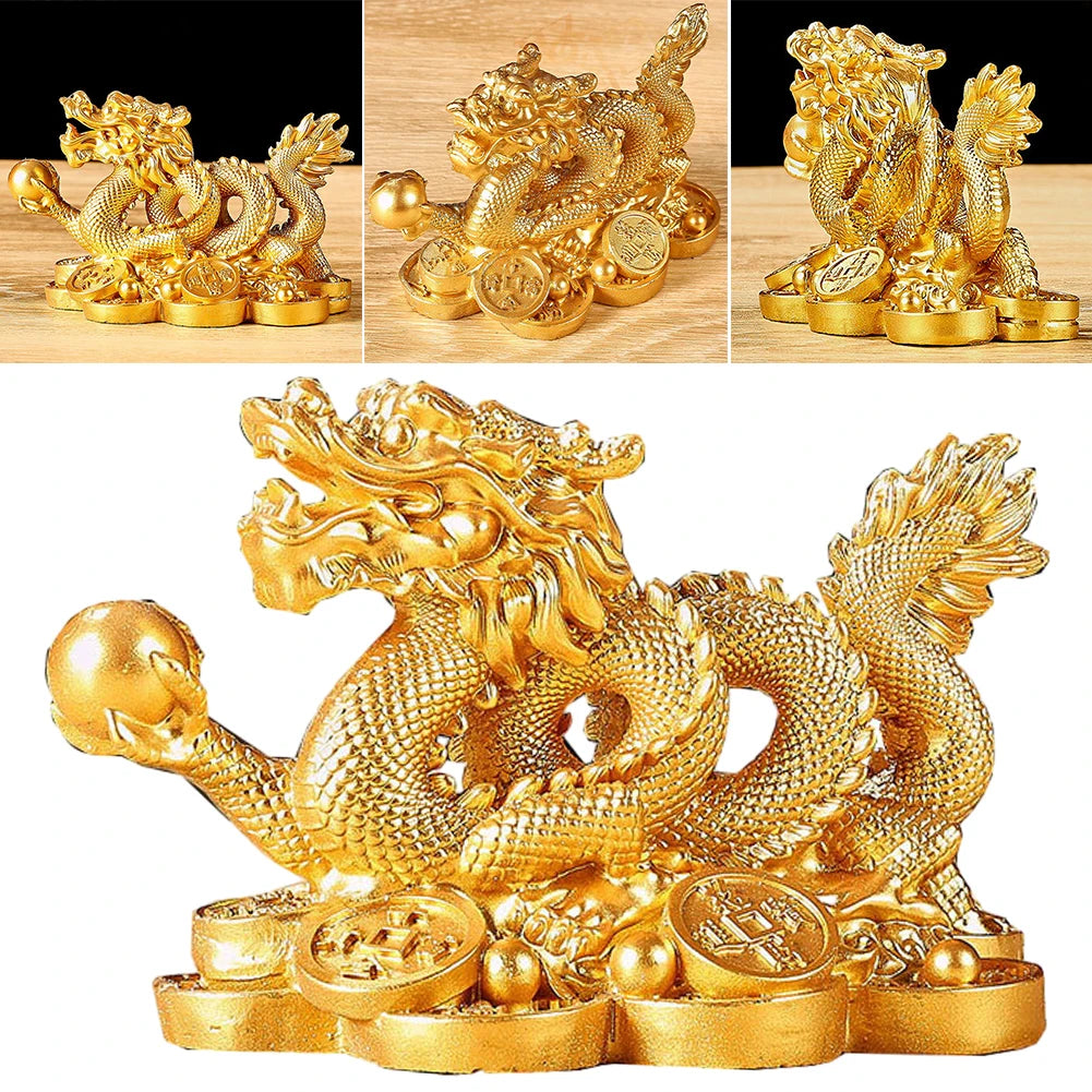 2024 Feng Shui Dragon Statue Attract Wealth New Year Dragon Sculpture Good Luck Auspicious Dragon Statuette for Home Office
