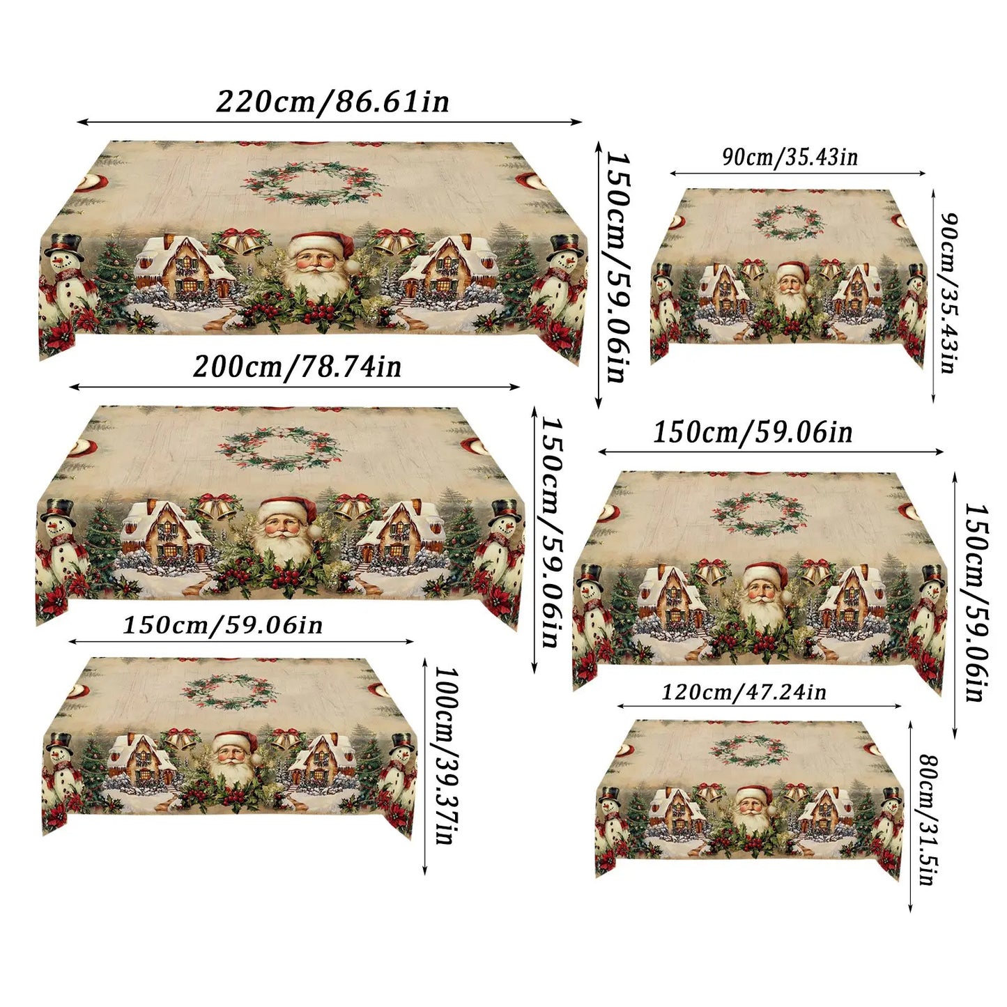 Short Plush Rectangular Tablecloth For Christmas Featuring Red Snowmen And Christmas Decorations Waterproof Christmas Tablecloth