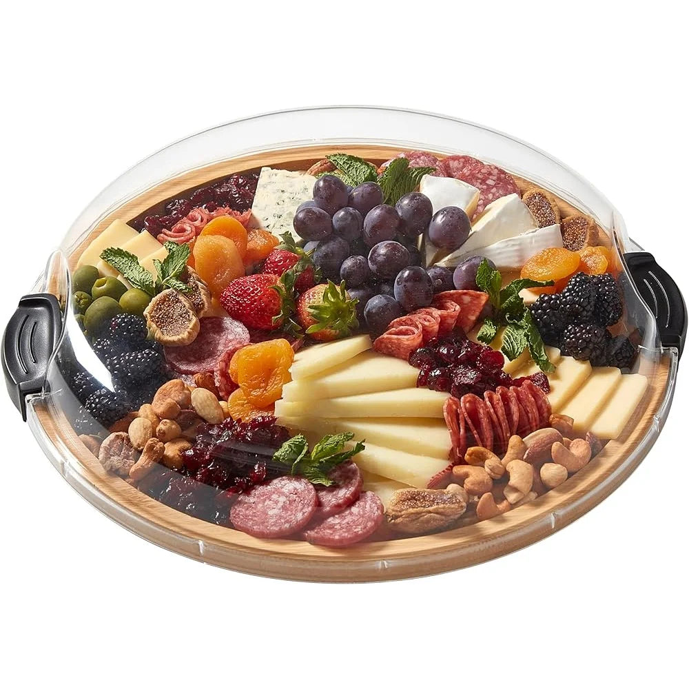 Bamboo Cutting Board with Compartment and Locking Lid Portable Charcuterie Display Food Prep Organizer Culinary Serving Tray