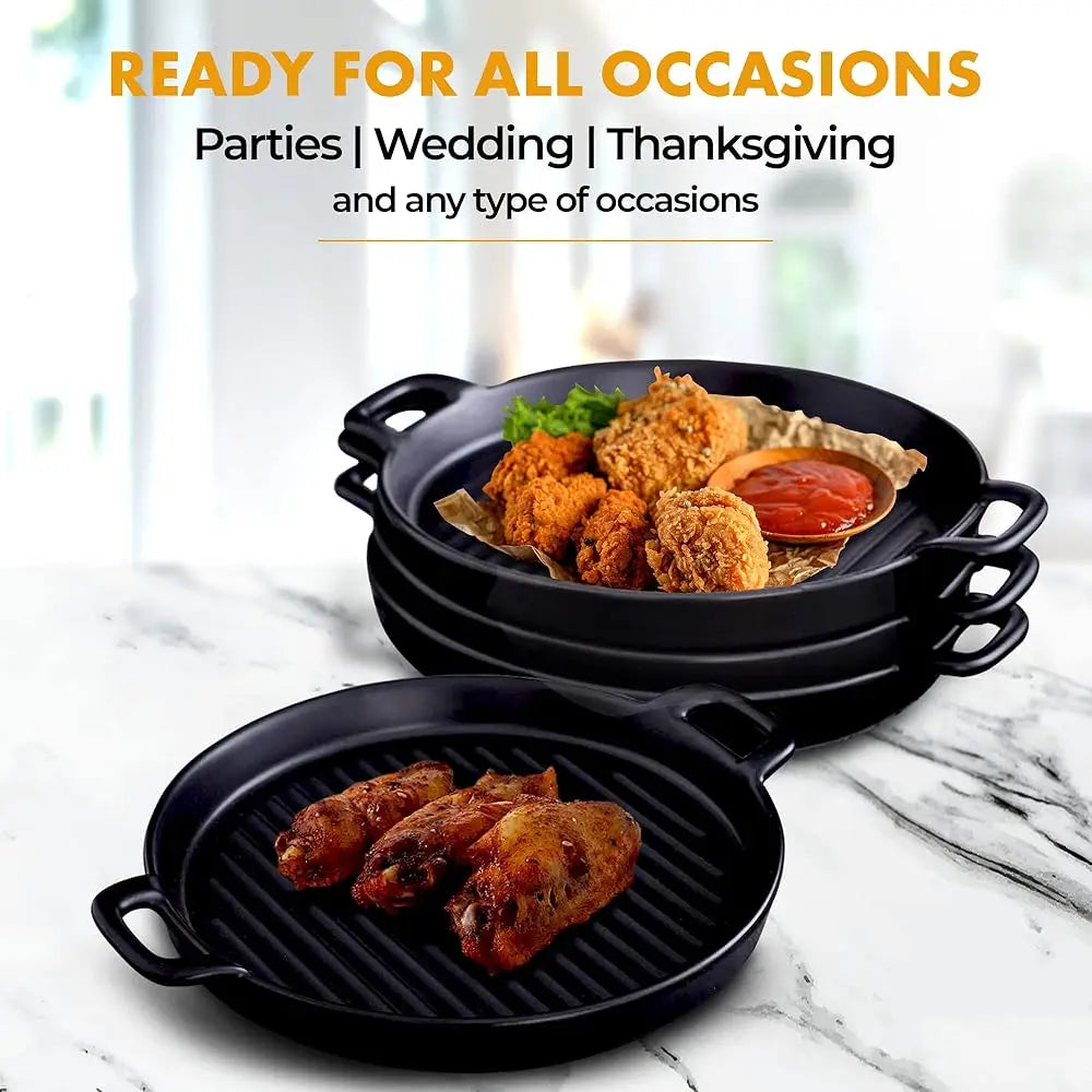 10"" X 6"" Bla Porcelain Set Of 4 Serving Platters. Amazing Lasagna Pan With Handle, Matte Glaze Baking Dish Dinner Plates,