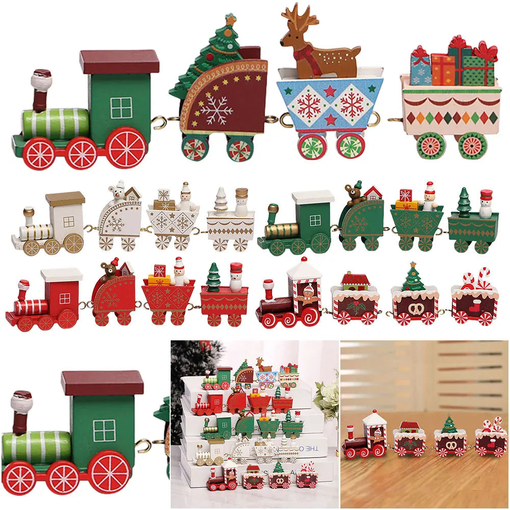 Christmas Wooden Mini Train Decor Set Christmas Train Ornament Toys Xmas Table Top Ornament Christmas Decorations Gift