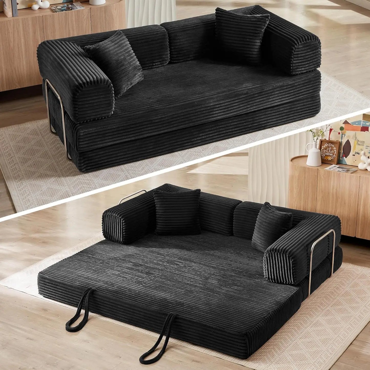 Sofa Bed 4-in-1 Boneless Couch Oversized Corduroy Upholstered Sleeper Sofa with Loveseat Couches for Living Room