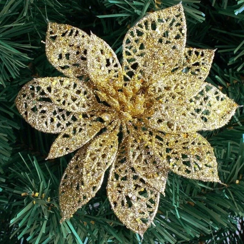 10Pc 6''(10cm) Glitter Hollow Artificial Flower for Children Birthday Party Decoration New Year Christmas Decor for Home Orchid
