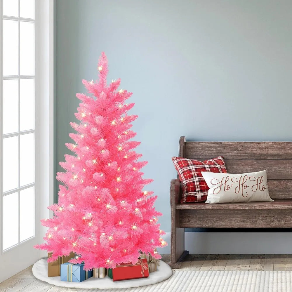 Puleo International 4-Foot Fashion Pink Pine Artificial Christmas Tree with 150 UL-Listed Clear Lights