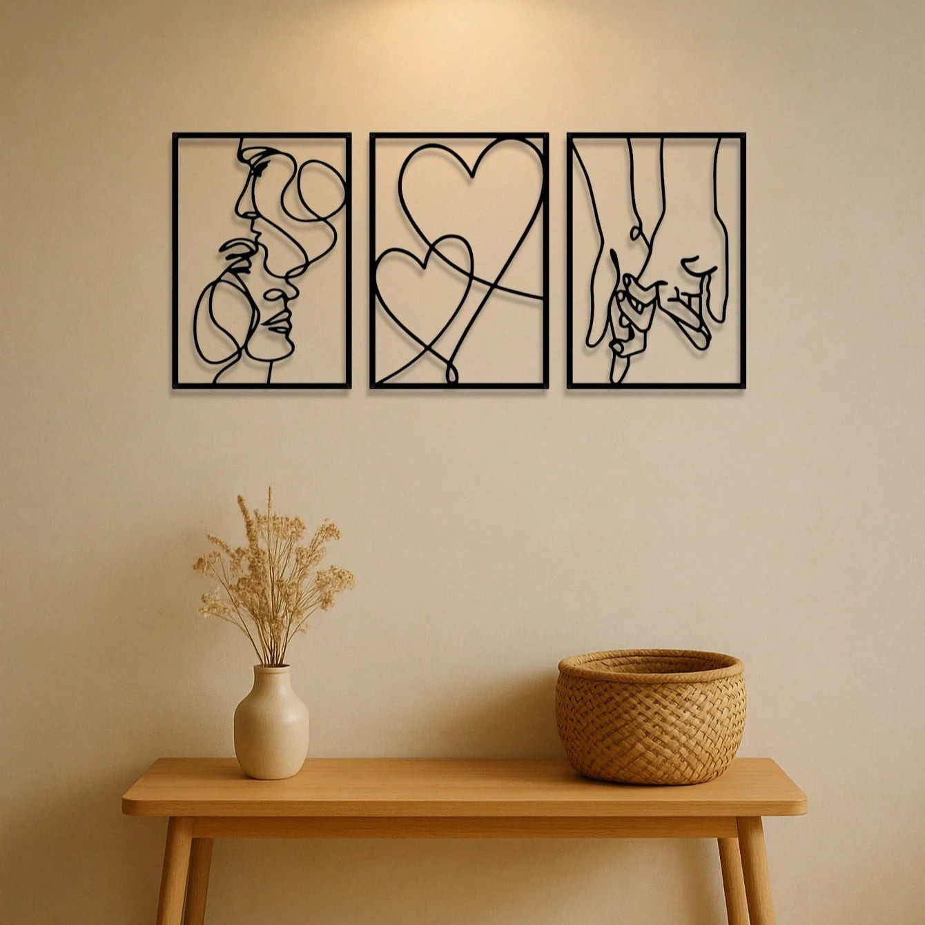 "3-Piece Romantic Metal Wall Art Set – Minimalist Couple Silhouette & Love Drawings | Decor for  Room| Ideal Couple Gifts"