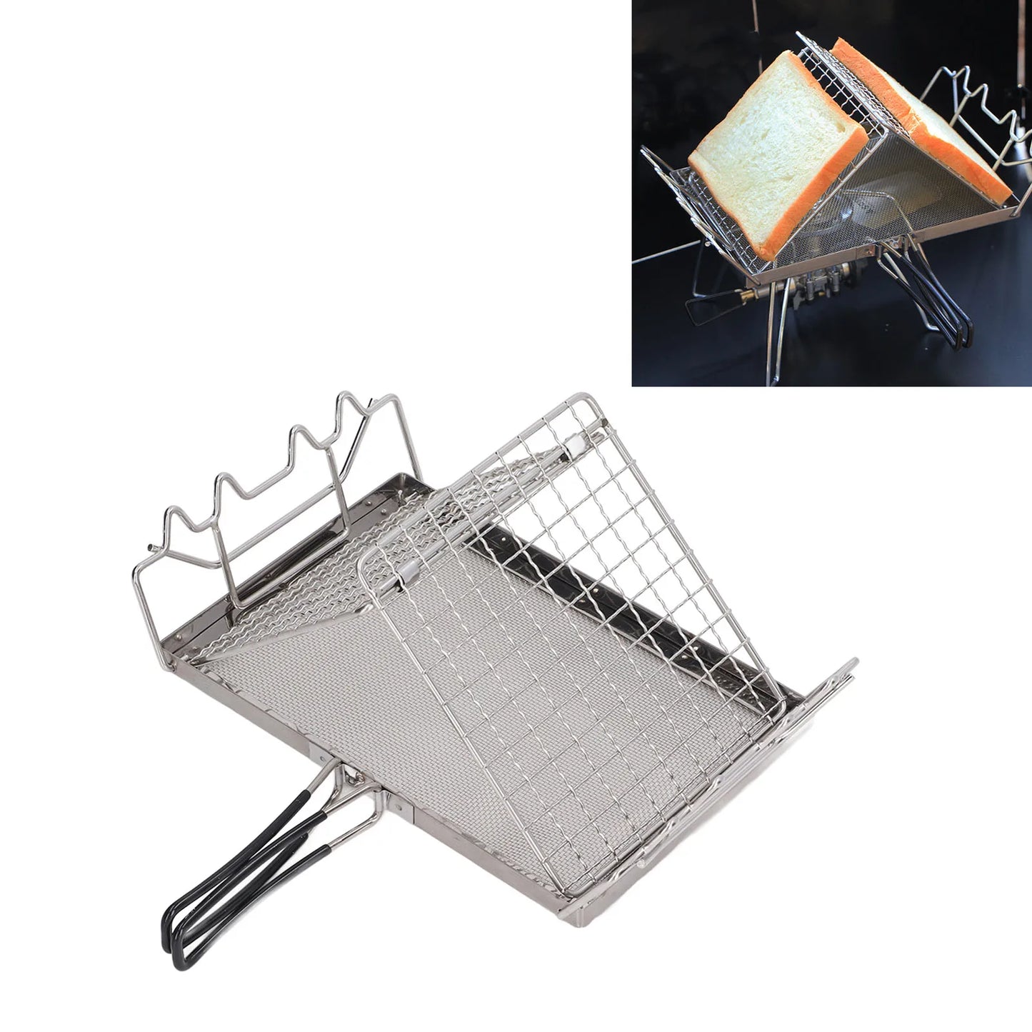 Camping Stove Toaster Foldable Portable Stable Structure Stainless Steel Outdoor Stovetop Toaster for Picnic