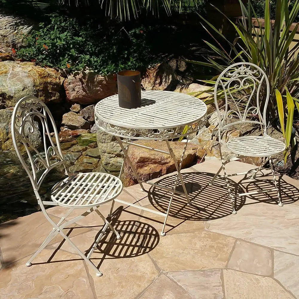 Versailles Antiqued Iron 3pc Folding Bistro Set - Outdoor Conversation Set