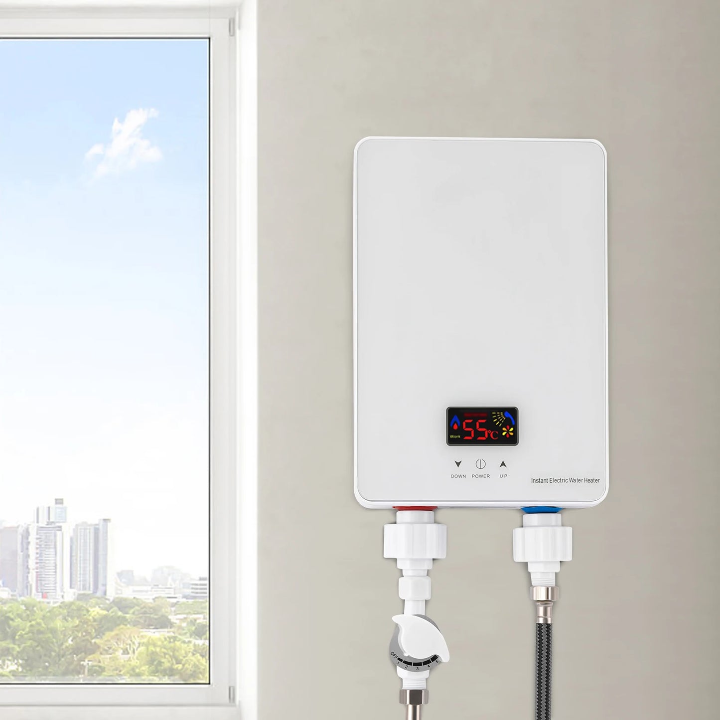 Electric Tankless Water Heater 220V 6000W Instant Water Heater with Shower Head IPX4 Water-Proof Level Water Heater for Kitchen