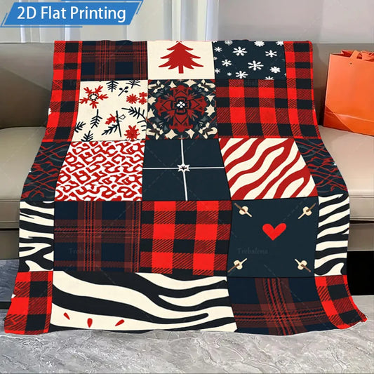 1pc Flannel Blanket Christmas Plaid Patchwork Fleece Blanket Cozy Winter Throw for Home Sofa Bed Decor
